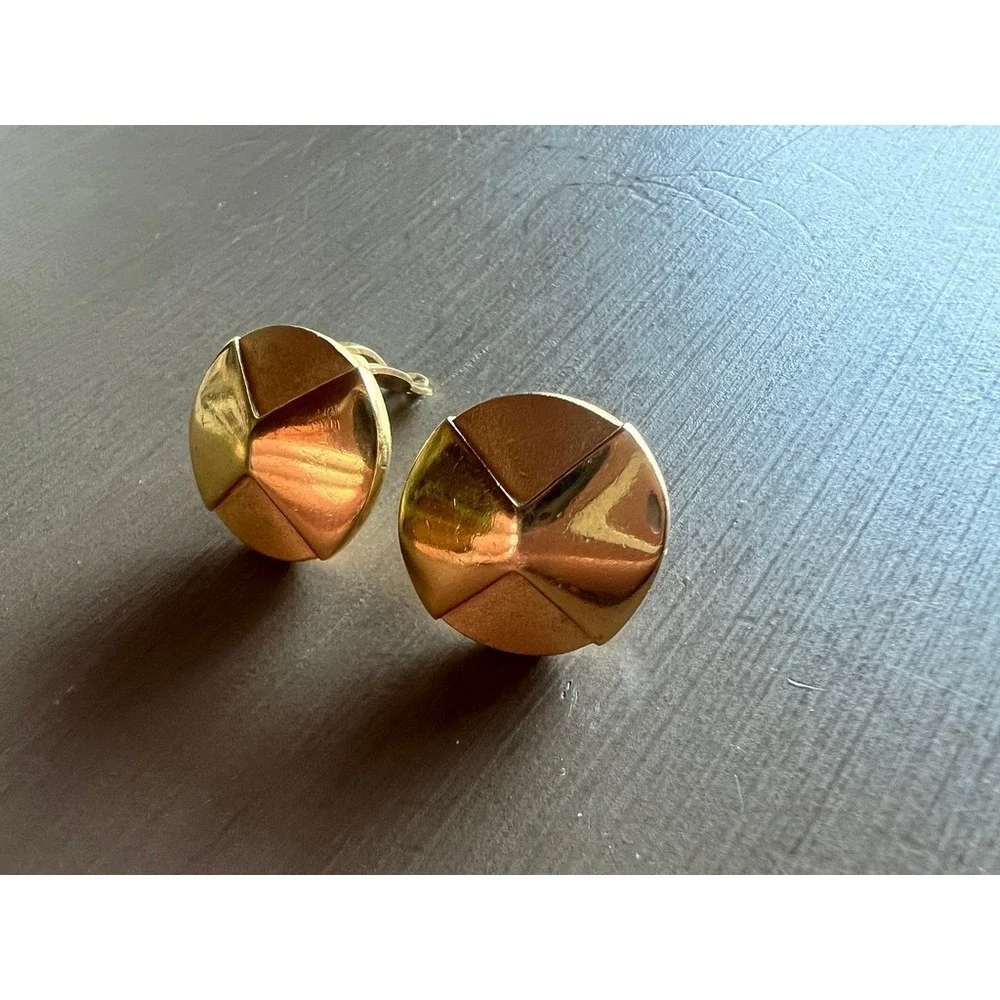 Givenchy Clip-On Earrings Gold 1979 Vintage Domed Faceted Studs Retro Glam Chic